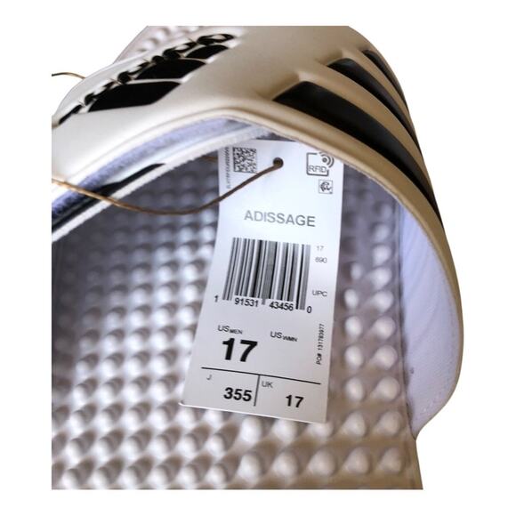 Adidas NIB Adissage Massage Post Workout Rejuvenation Slides White Black Size 17 - Picture 7 of 16